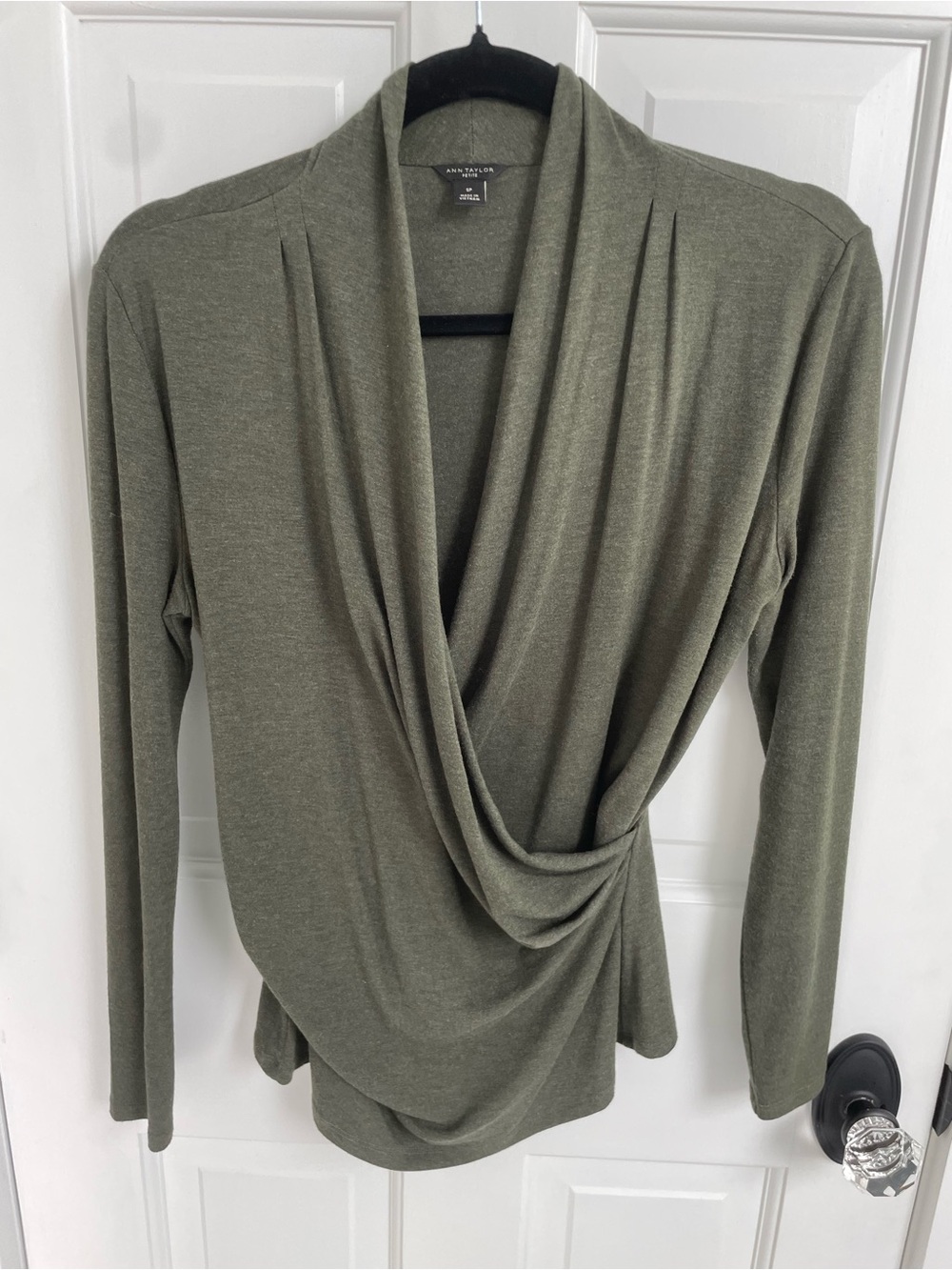 Ann Taylor Olive Draped Surplice Long-Sleeve Top